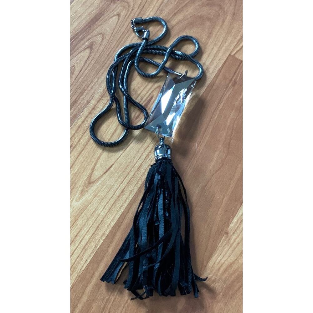 Black Tassel Necklace with geometric Crystal